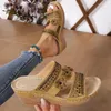 Hausschuhe Frauen 2024 Open Toe Flower Ein Worthänge mit Sommer Retro lässige Damen Sandalen Schuhe Schuhe