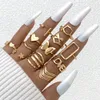 Instagram Cool Style Jewelry Gold Plain Hollow Out Personalized Simple Geometry Multi Piece Stacked Wearing Ring