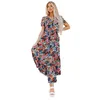 Robe longue imprimé floral de style ethnique pour femmes Summer Pullover Deep V Neck Split