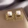 Слушание люстры Новые модные металлические квадратные жемчужные серьги для женщин Ретро простые элегантные геометрические жемчужные серьги