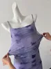 Casual jurken Purple Tie Dyed Butterfly Print Jurk voor vrouwen Zomer Mesh Sling Long Spaghetti Riem Spicy Girl Sexy Short Vestidos