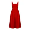 Basic Casual Dresses Womens Dress Vintage Sleeveless Solid Floral Ruched Summer Cute A-Line Flowy Swing Midi DressL2404