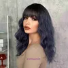 Perruques de cheveux authentiques Store en ligne Japonais et Wig coréenne Femmes Haze Blue Blue Curly Medium Long haute température Silk Blue Wigs