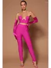 Women's Two Piece Pants Women Summer 2024 Sexy Strapless Backless Pink Black Bandage Set Celebrity Designer Fashion Pant Suits