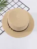 Breda randen hattar hink hattar sommarstrat hatt kvinnor fashionabla str vävda solskugga hatt platt topp brittisk retro solskydd hatt rese strand sol hatt j240425