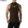 Inderun Fashion Men Tank Tops puste Out Solid Turtleeck Bez rękawów Męskie kamizelki Streetwear Summer Casual Clothing S-5xl 240419