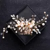 Wedding Hair Jewelry Gold Color Crystal Pearl Hair Comb Headband Tiara For Women Bride Party Bridal Wedding Hair Accessories Jewelry Comb Headband d240425