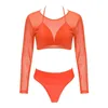 Swimswear Women Summer Fashion Sexy Femmes femmes 3pcs Sport Sport Ensemble de maillot de bain Push-Up Bathing Swimsuit Voir à travers la couverture