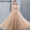 Abiti da festa mingli tengda champagne in pizzo abito da sera elegante abito lungo illusione abito formale sexy molo abendkleid