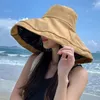 Wide Brim Hats Sun Visor Modern And Simple Yellow Sunscreen Hat Fisherman Xiao Xiang Feng Khakis Black Windproof