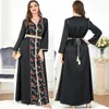 Vestidos casuales thnic estampado floral kaftan v cuello manga larga vestida suelta con fiesta árabe saudita para mujeres con cinturón