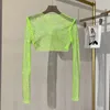 sexy bright diamond short top Slim thin Ms. drill long-sleeved T-shirt sexy leak waist nightclub 240424