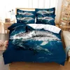 Set Shark Däcke Cover Set 3D Shark Hoppning från Ocean Big Open Mouth Print Twin Bedding Set Double Queen King Polyester Quilt Cover