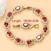 Dubai 18K Gold Plated Wedding Accessories AAA Red Garnet Bridal Jewelry Sets For Women Charm Bracelet And Ring Sets 240419