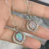 Pendant Necklaces Stainless Steel Cute Female Small Round Fire Opal Stone Necklace Vintage Silver Color Wedding Jewelry Gift For Women