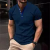 v-neck 남자 티셔츠 2024 단색 구덩이 스트라이프 캐주얼 버튼 대형 xxxl 짧은 슬리브 유행 남자 근육 탑