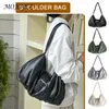 Drawstring Women Padded Shoulder Bag Soft Cloud Armpit PU Leather Ruffles Solid Color Ladies Leisure Handbag
