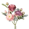 Fiori decorativi peonia artificiale 3 rami multistrato rosa rosa casa el anno notturno decorazione per le vacanze bouquet fai -da -te