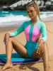Anzüge Inx Patchwork Ein Stück Badeanzug Frauenschwimmanzug Langarm Badebekleidung Frau Oneck Monokini Ausschnitt Badeanzug Reißverschluss