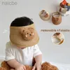 CAPS HATS Lovely Cartoon Bear Summer Baby Straw Hat Kids Boy Girls Justerbara mössor Utomhus Barn Sun Hattar Toddler Breatbar Cap D240425