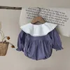 Rompers Autumn Autumn Clothers infant Giirls Peter Pan Collar Podysuit One Piece H240425