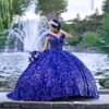 Navy Blue Princess Quinceanera Dresses Off the Shoulder Ball Gown 2024 Sweet 16 Dress Beads Appliques Lace Beads 15th Party Gown