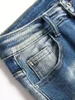 Män y2k stretchy denim jeans rippade magra brev tryck elastiska midja avslappnade byxor för män hål smal fit streetwear män byxor 240423