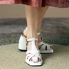 Sandalen Chunky High Heeled Women Retro Weaving hohle römische Heels PU Leder Sommerplatz Zehen Keilplattform