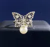 Designer Butterfly Anneaux Fashion Rhingestone Crystal Pearl Ring Jewelry Luxury Gold Copper Anneaux de fiançailles