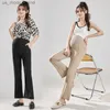 Maternity Bottoms Summer Pregnant Woman Casual Pants Middle Striped Adjustable High Waist Maternity Bellly Trousers Long Loose Pregnancy Boot CutL2404