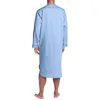 Men's Sleepwear Men V-Neck Linen Robe Roll Up Short Sleeve Solid Long Night Gown Casual Loose Shirt Kaftan Thobe With Pocket