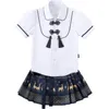 Children Summer School Uniform Girls Chinese Blouse Horseface Skirts Boys Short Sleeve Shirt Shorts Kids Mamianqun Clothes Sets 240410