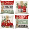 4 Pack Christmas Winter Pillow Covers Decoration18x18in Farmhouse Christmas Winter Throw Pillows Cushion Case Couch Decor for Christmas Home Outdoor Decorations