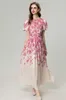 Women's Runway Dresses O Neck Short Sleeves Floral Printed Lace Up Elegant Fashion Party Prom Gown