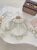 Rompers babymeisjes kleren ruches kraag babymeisjes kleding baby outfit lange mouw H240425