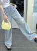 Dames jeans gestreepte flodderige vrouwen met een hoge taille 2024 volledige lengte knop denim pant vintage streetwear mode brede been overalls