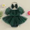 Tonpers Prenses Noel Partisi Elbise Bebek Kızlar İçin Toddler Bowknot Mesh Romper Çocuklar Kısa Kollu Tul Tulle Kafa Bandı