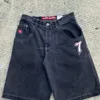 남자 Y2K 레트로 고딕 패턴 인쇄 JNCO 데님 2000S 스타일 힙합 가방 여름 남성 비치 청바지 Jorts Gym Shood Shorts J240409