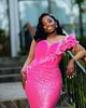 2024 Aso Ebi Fuchsia Florals Mermaid Prom Dress Beaded Crystals Evening Formal Party Second Reception 50th Birthday Engagement Gowns Dresses Robe De Soiree ZJ323