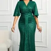 Casual Dresses Green Slim Short Sleeve V Neck Sequin Bowns For Women Evening Elegant Party Long Bridesmaid Wedding Dress