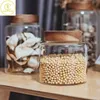 Food Savers Storage Containers 1.25/1.95/2.5/3.4L glass circular food storage jar with wooden lid kitchen coffee beans tea granule household snack H240425