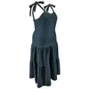 Vestido azul de Dama Dama Blue 2024 Summer Spaghetti Strap V Neck Backless Big Swing Casual Loose Street Jeans Vestido