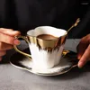 Mokken 140 ml Noordse keramische koffiekopje met schotel en lepel huishouden afternoon tea zwart bloempaar 1 pc's
