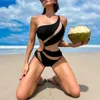 Women's Swimwear Ladies Sexy Swimsuit With Shoulder Straps Mesh Hollow Stitching Stripe Backless One Piece Tight For Women