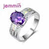 Cluster Rings Big Round Purple Oval Ring 925 Sterling Silver Jewelry For Women Wide Opal Wedding Valentine's Day Gift