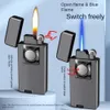 New Type Double Fire Windproof Straight Blue Flame Lighter Torch Lighter