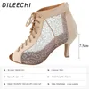 Chaussures de danse Dileechi Latin Skin Velvet avec dentelle nette carrée salsa fête de bal dansant cuba 7,5 cm de semelle extérieure douce