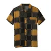 Men's Casual Shirts Loose Short Sleeve Plaid Button Down T-Shirt Social Dress Shirt Art 3d Digital Print Beach Cardigan Blouses