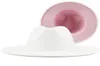 Nouveau extérieur blanc intérieur rose rose feutre jazz fedora chapeaux avec fine ceinture boucle hommes femmes larges largeur panama trilby cap 5658cm3950449