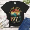 T-shirty Vintage 1973 Oryginalne części kobiety Tshirt w kolorze bawełnianym retro tshirts 51 lat urodzinowy prezent żeńskie kobiety z krótkim rękawem